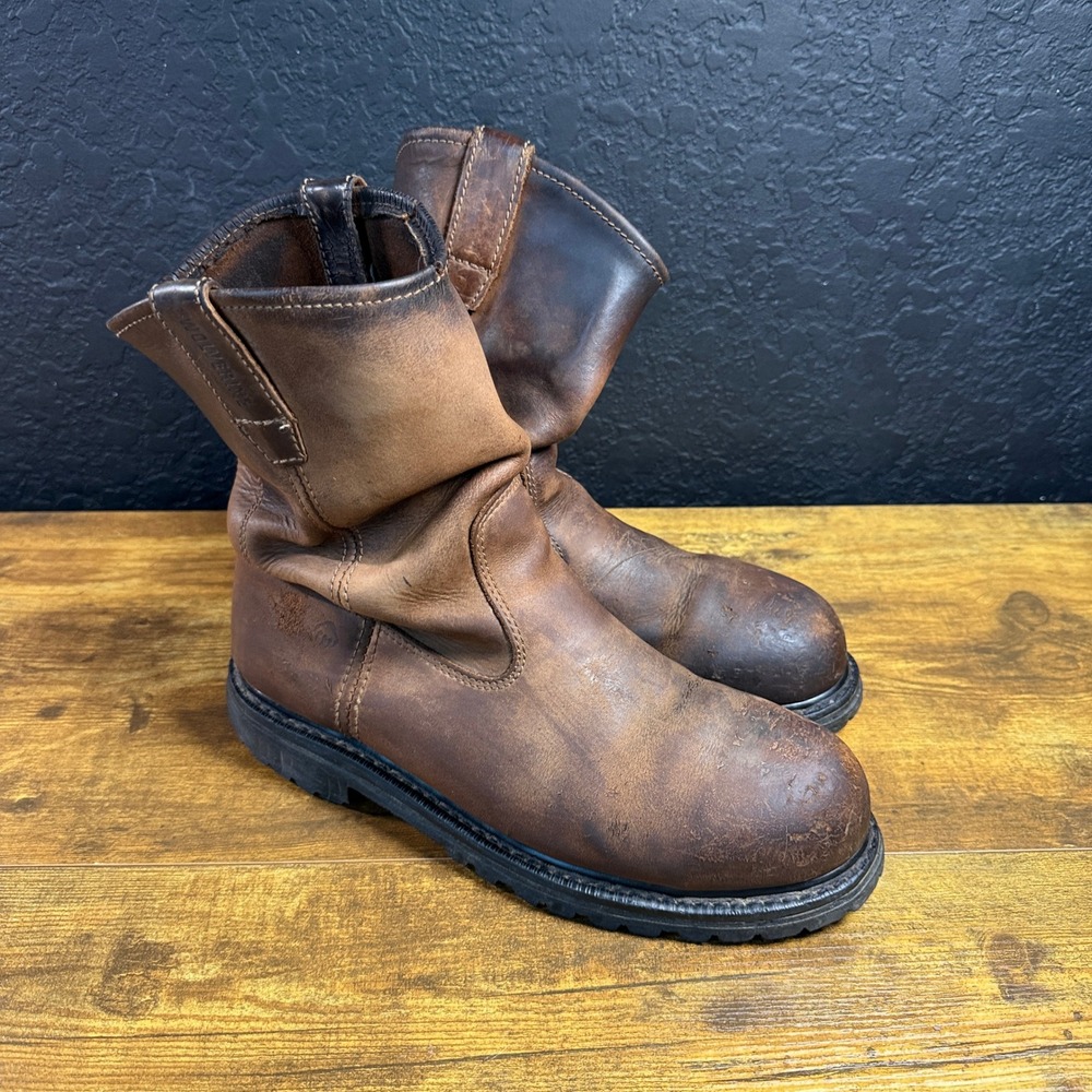 Wolverine W04707 Brown Leather Steel Toe Pull On Work Boots Mens 10 Extra Wide